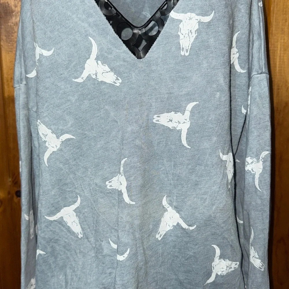 Vintage Havana Light Blue Sweater long horn western country rodeo causal top - Picture 2 of 5